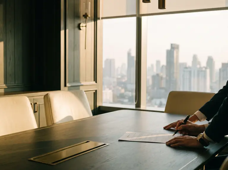 Signing a contract in a Bangkok high-rise office